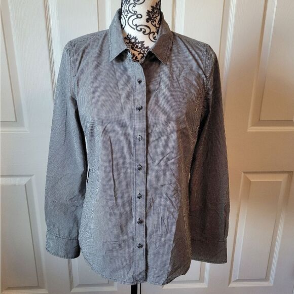 Halogen Women's Small Black White Checkered Long Sleeve Button up Blouse - Picture 1 of 8